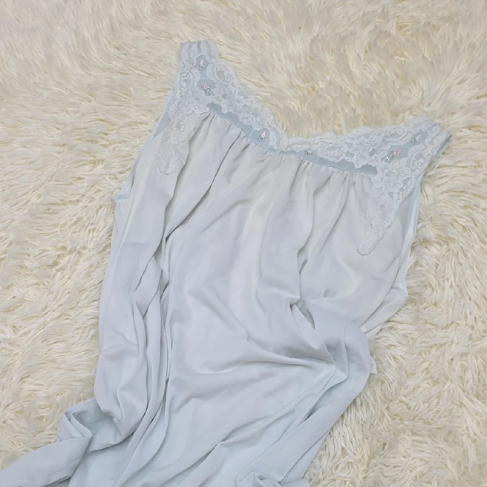 Vintage 80s Elegant Light Blue Lace Nightgown